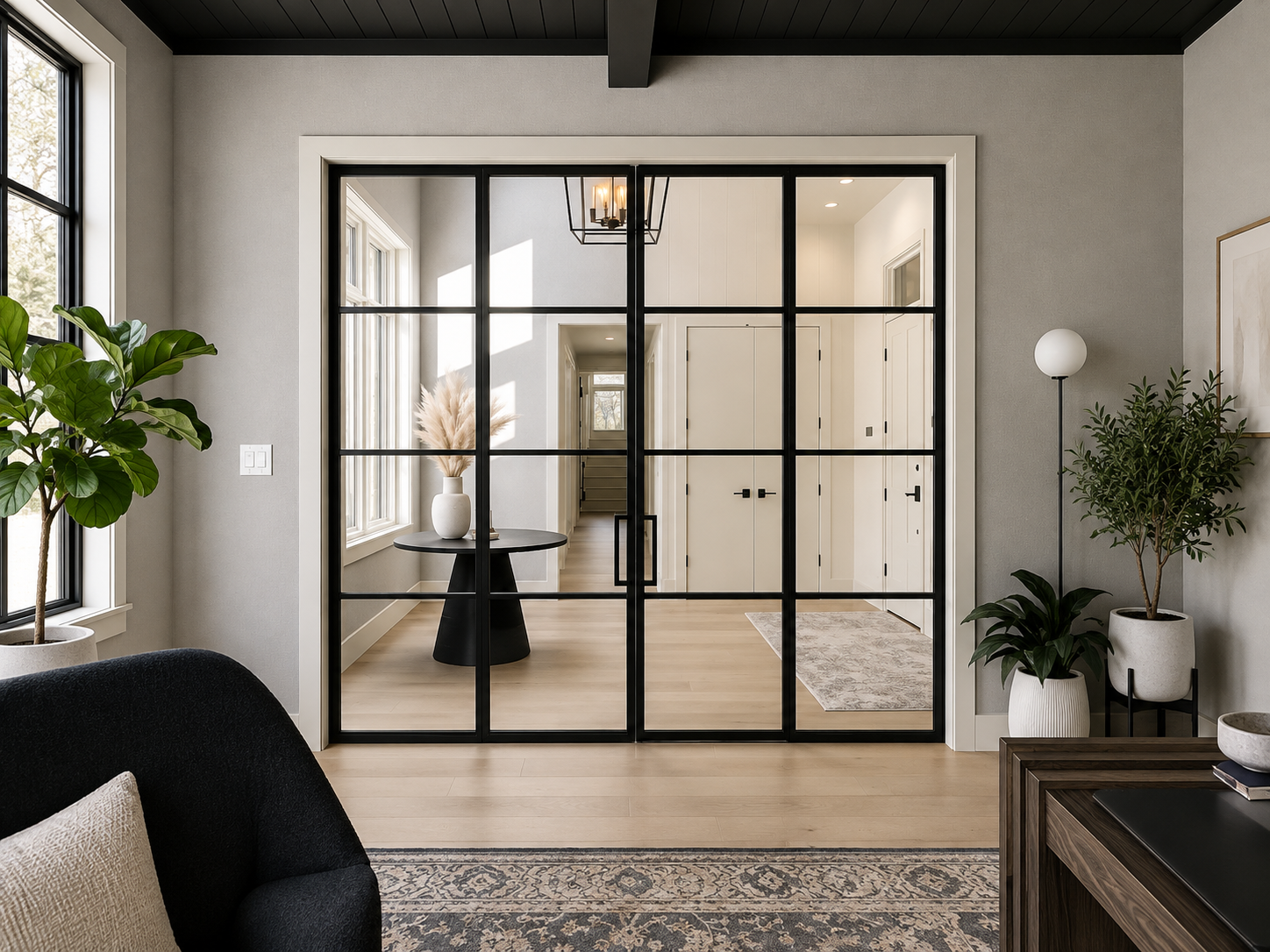 Custom interior steel glass door installed by Novin Doors