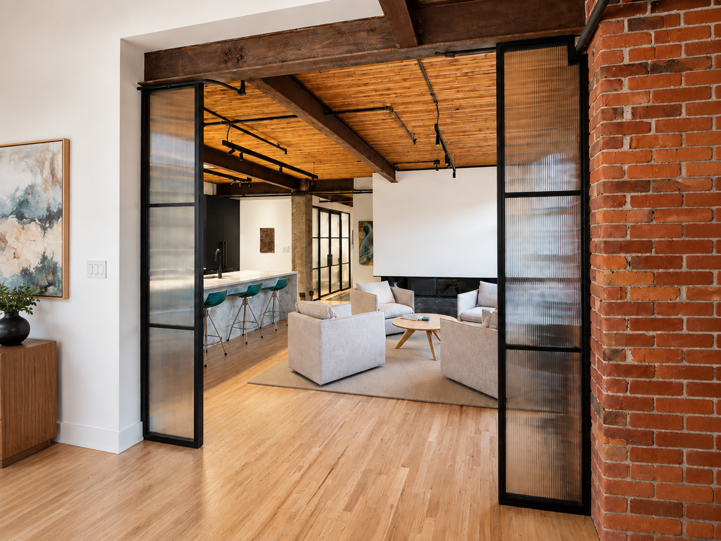 Custom interior steel glass door installed by Novin Doors