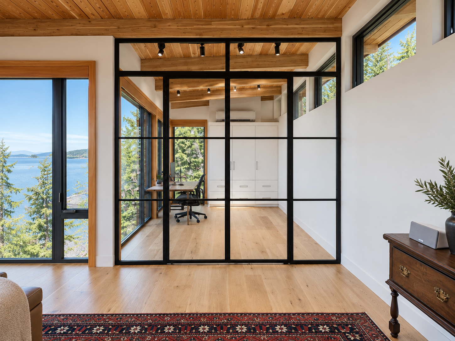 Custom interior steel glass door installed in a Metro Vancouver home